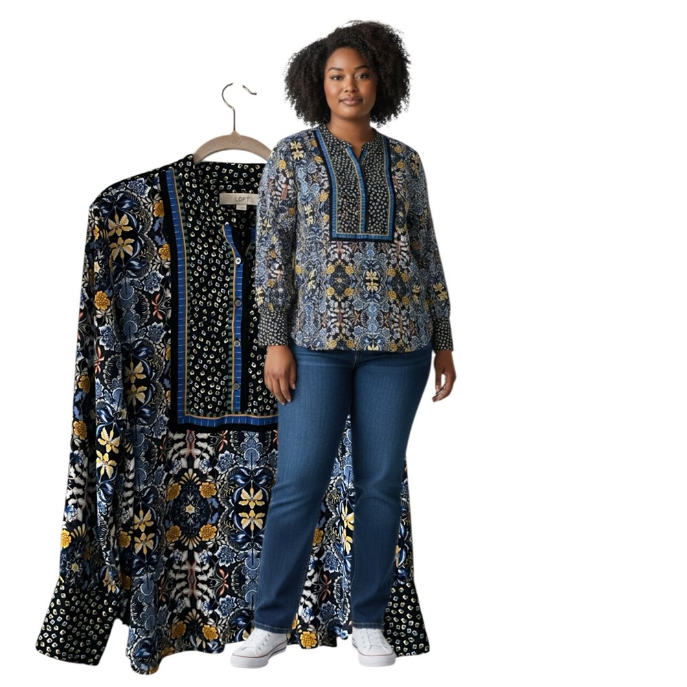 Women’s Loft Floral Patterned Long Sleeve Blouse. Size L